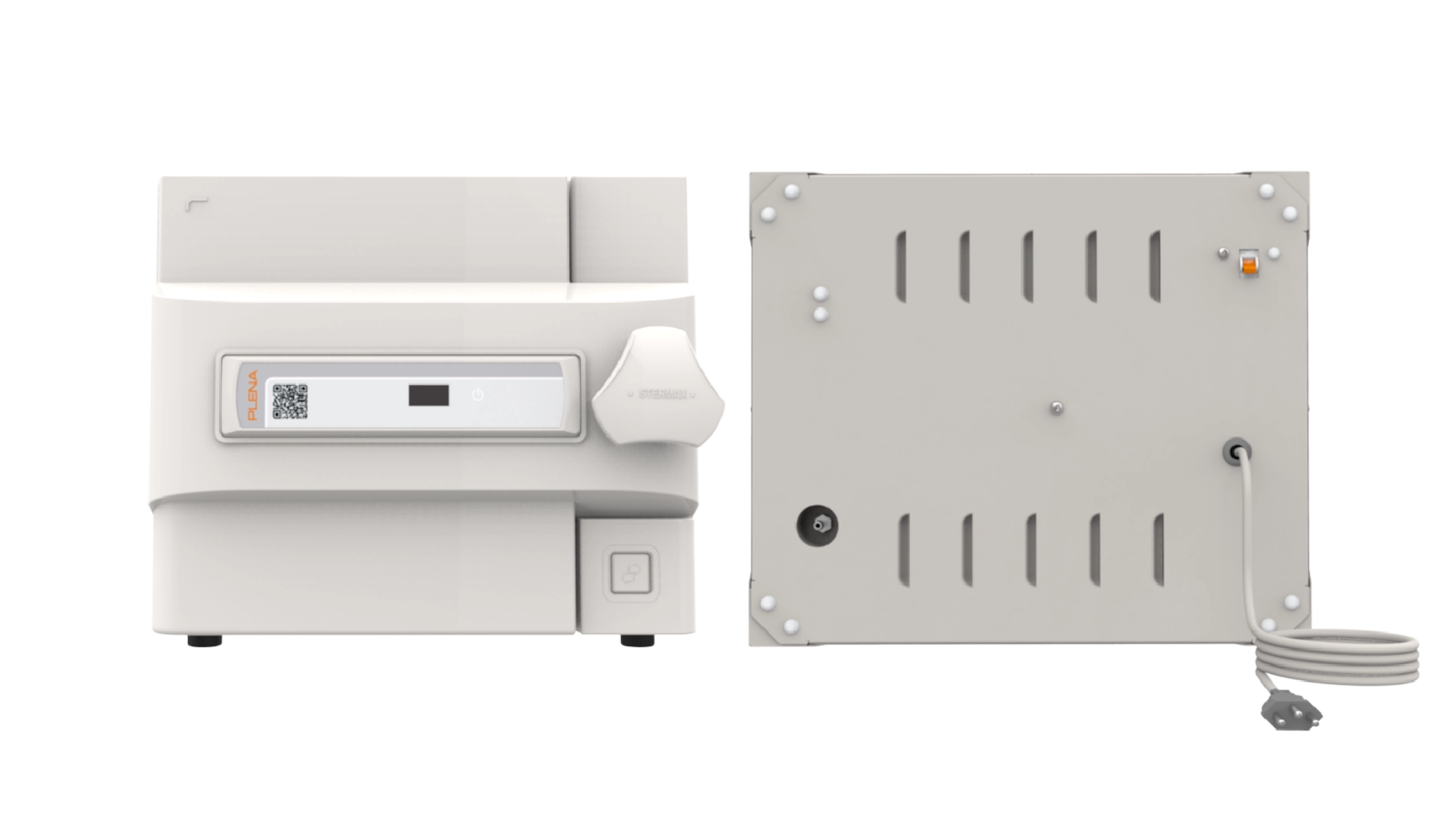 Vista frontal e traseira do equipamento Plena com pontos interativos
